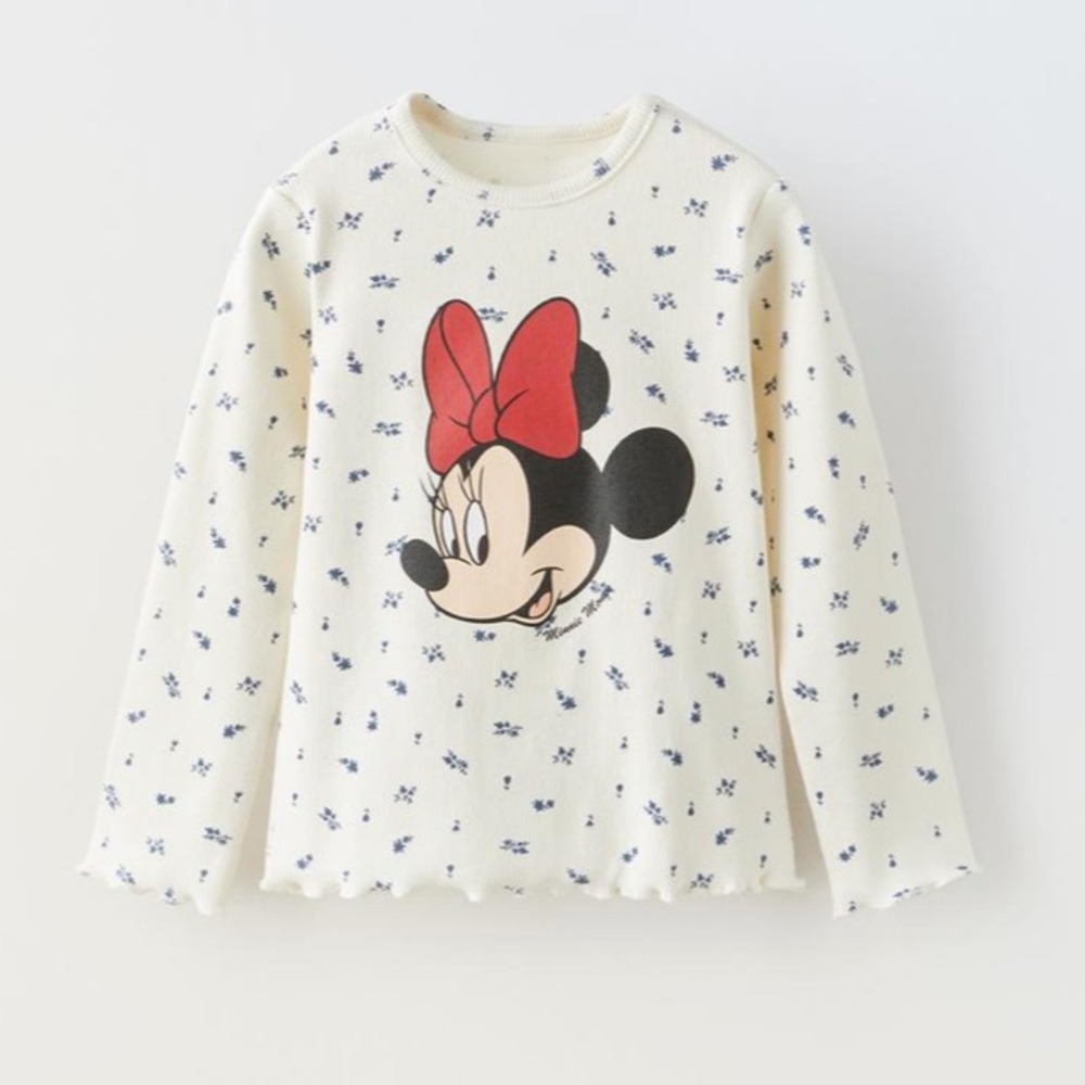 NWT Zara ribbed Minnie Mouse floral long sleeve tee 9-12M